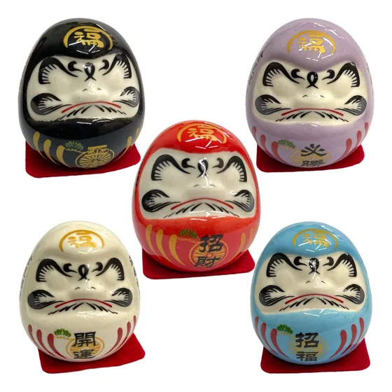 Kit 5 Daruma Boneco Oriental Enfeite Lembrança Amuleto Sorte