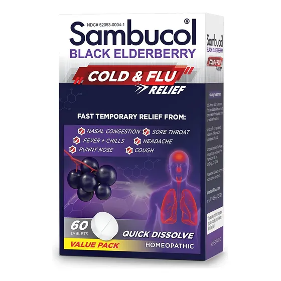 Tabletas Sambucol Para Aliviar El Resfriado Y La Gripe, 60 U
