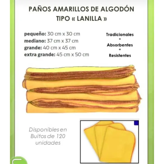 Pañitos Amarillos/ Lanilla 40x50 Bulto 120 Und. 67$