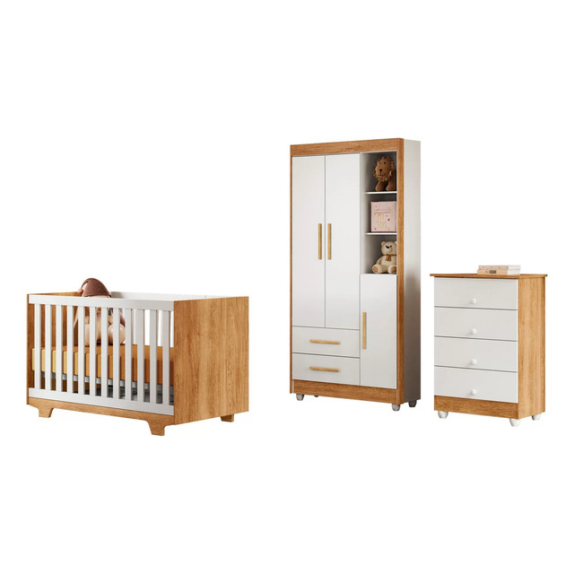 Quarto De Bebê Completo 100% Mdf Com Cômoda Berço E Quarto De Bebê Completo 100% Mdf Com Cômoda Berço E