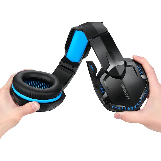 Auriculares Vincha Gamer Con Micrófono Luz Led Lenovo Hs-15 Color Negro
