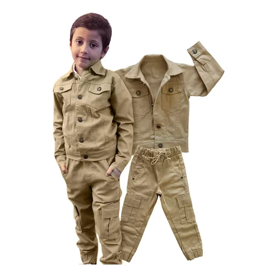 Jaqueta Jeans Menino + Calça Cargo Estilosa Sarja Promoção 