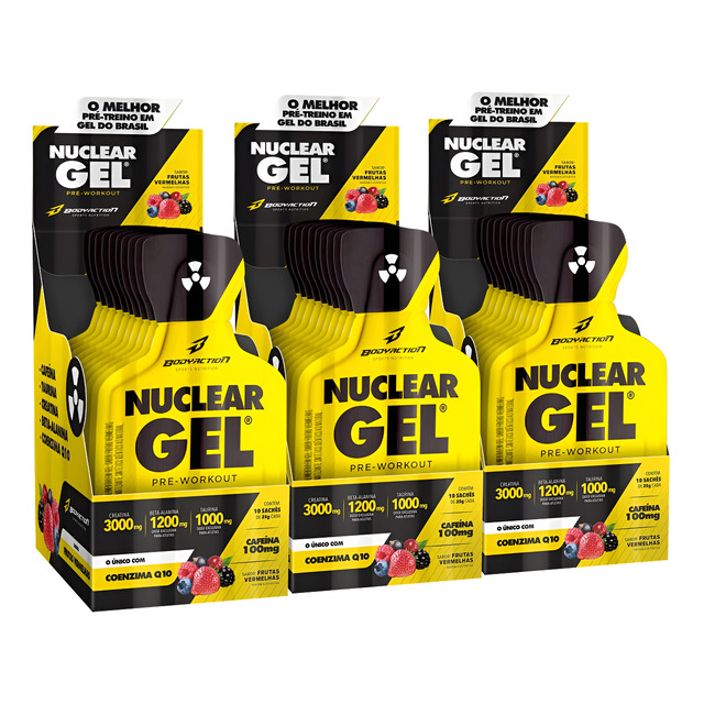 Kit 3x Pre Treino Nuclear Rush Gel - 30 Sachês Bodyaction