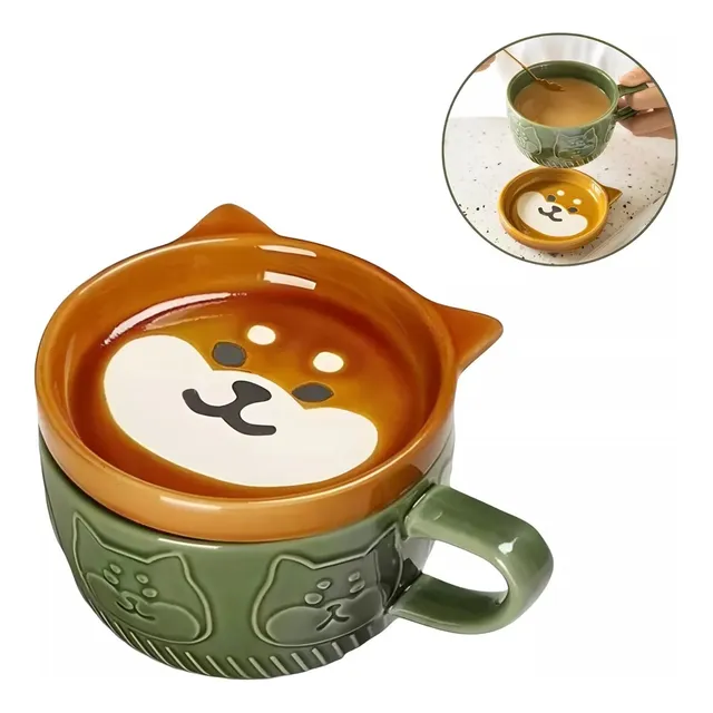 Juego De Taza Con Plato Diseño De Animales Kawai Shiba