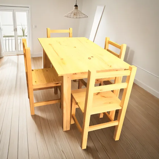 Mesa De Pino 100 X 70 + 4 Sillas Super Fuertes Paopino