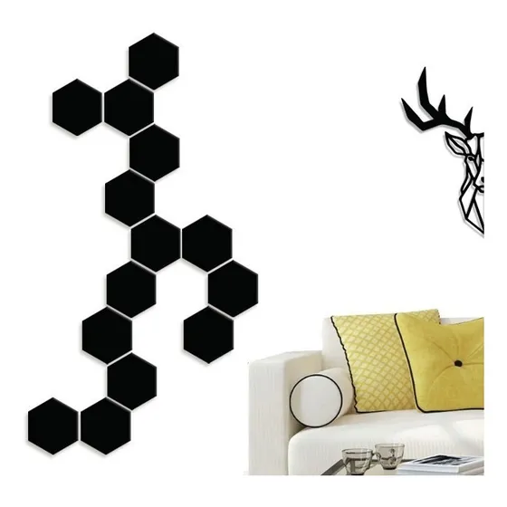 Aplique Decorativo Mdf Hexagonal - 10 Peças  Preta Ou Branca