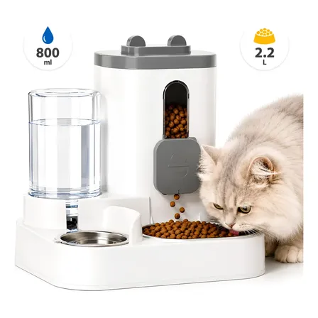 Comedouro E Bebedouro Automático Duplo Para Cães E Gatos 110/220 Cinza