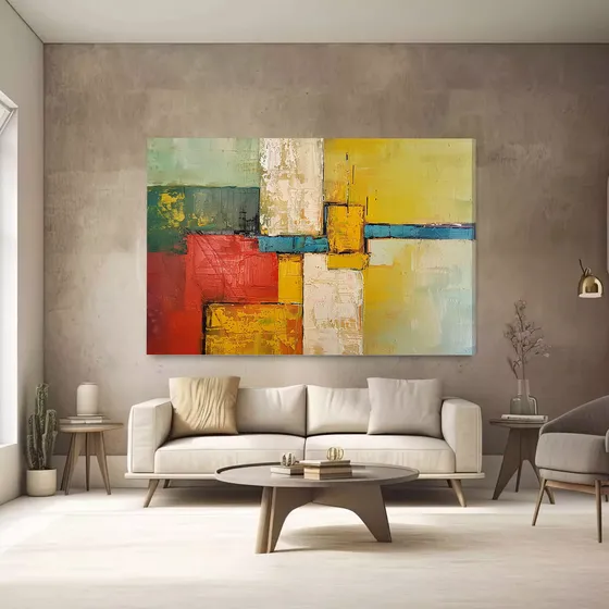 Quadro Abstrato Geométrico Colorido 60x90cm