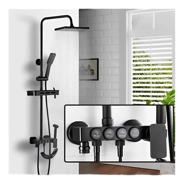 Llave Ducha Tina Columna Monomando Negro Mate Cuadrada