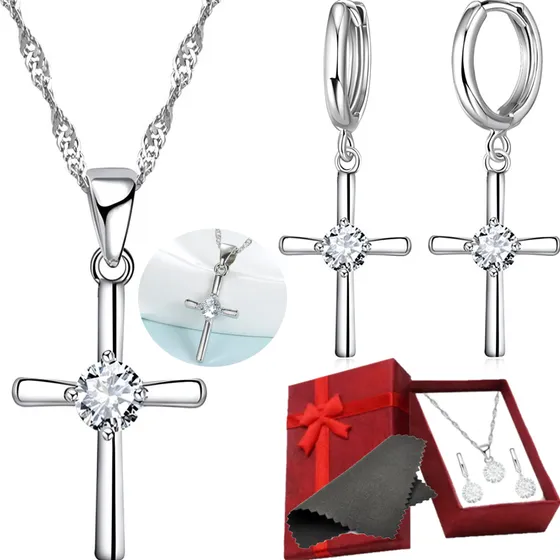Set Plata 925 Collar Colgante Aros Joyas Regalo Dama Mujer