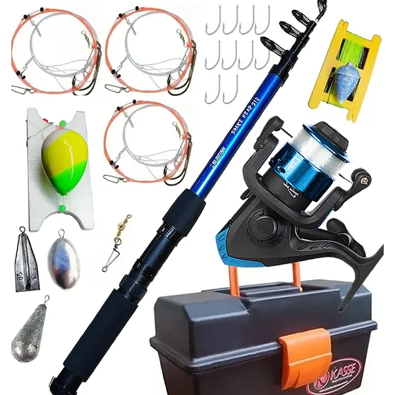 Combo Pesca Completo Caña Reel Caja De Pesca Lineas Plomadas