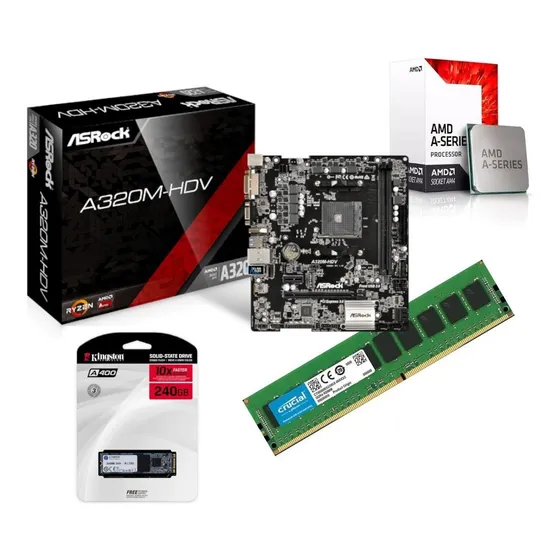 Kit Mb Am4 A320m Hdv Ssd M.2 240gb + A10-9700 + Ddr4 8g Mem