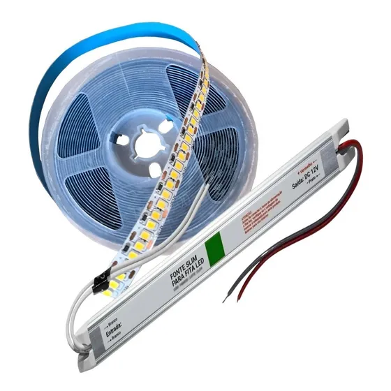 Fita De Led 2700 Lumens 240led/m 5m + Fonte Slim 6a