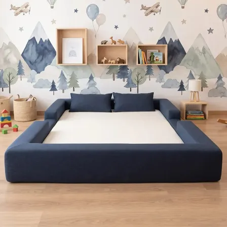 Cama Montessoriana Casal Ninho 100% Espuma Keiko Cor Azul