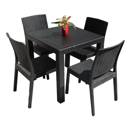 Mesa Cuadrada + 4 Sillas Sin Apoyabrazos Simil Rattan
