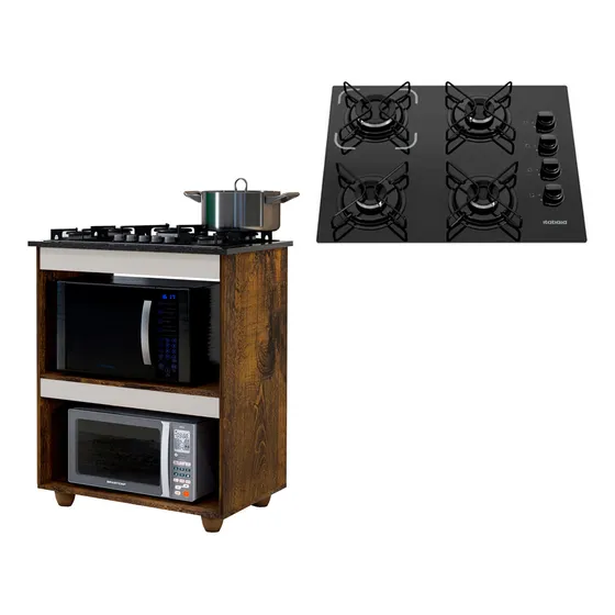 Kit Balcão Turim Com Fogão Cooktop 4 Bocas Itatiaia Preto