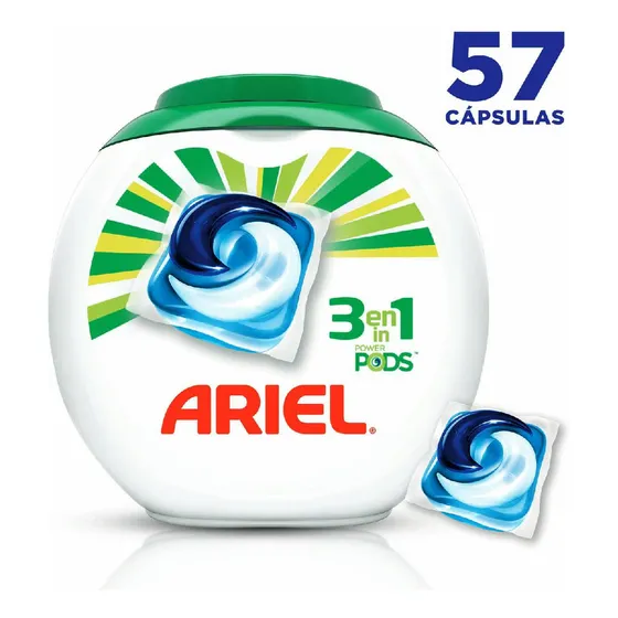 Detergente En Cápsulas Ariel Pods 3 En 1, 57 Unidades