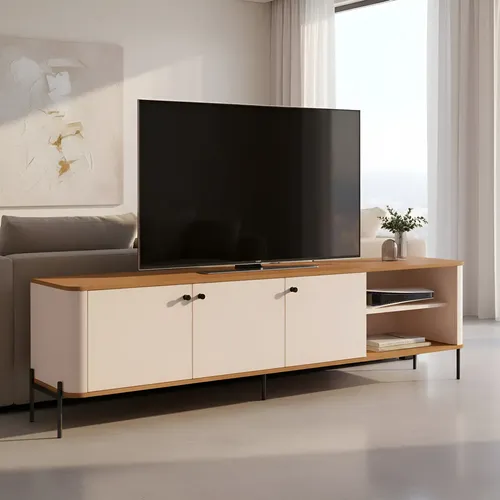 Rack Bancada Açai 180 Cm Tv Até 75 Com Pés Madeira Maciça Cor Off