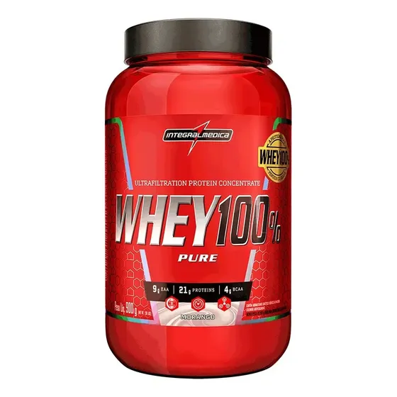 Whey 100% Pure Pote 900g Morango Integralmédica