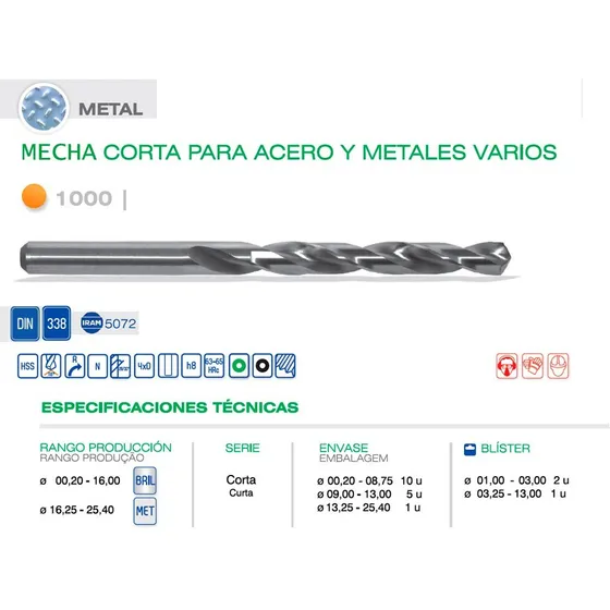 Mecha Din 338n Hss Diam 3.968 Mm 5/32  Para Taladro