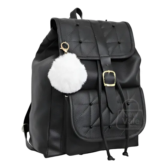 Mochila Feminina Reforçada Faculdade Notebook Escolar+pompom