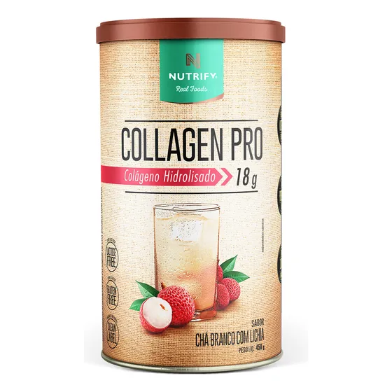 Colageno Hidrolisado e Proteína Collagen Pro Chá Branco Com Lichia 450g Nutrify