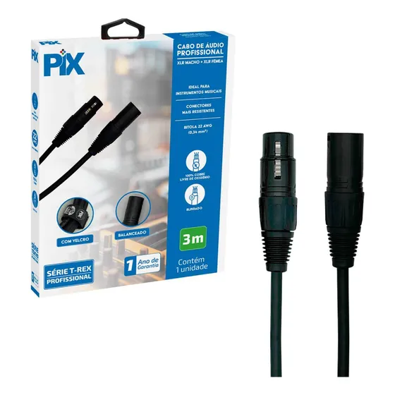Cabo Xlr Macho Para Xlr Fêmea 3 Metros Profissional