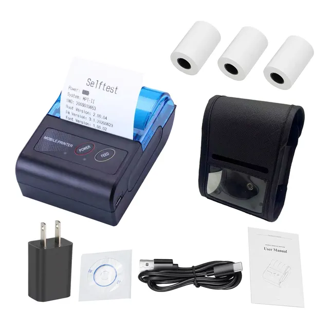 Impresora Térmica De Tickets Bluetooth 58mm Con Funda 3rolls