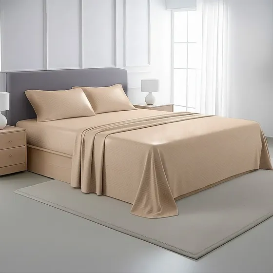 Juego De Sábanas King Size 100% Microfibra Pierre Cardin Crema Zigzag