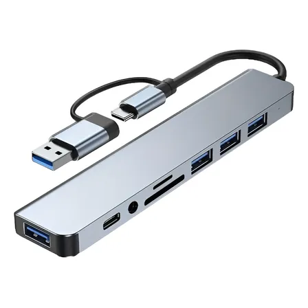Hub Adaptador Usb Tipo C 8 En 2 Plateado