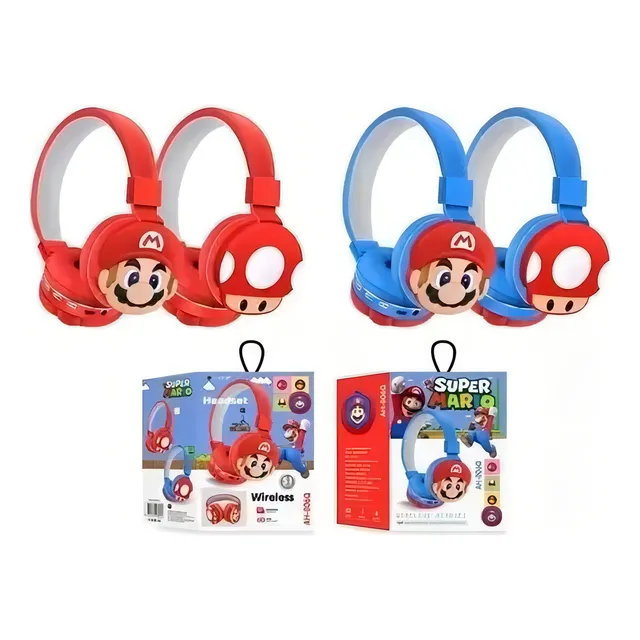 Audífonos Diadema De Bluetooth Mario Bros Niño Adulto Micro Color Azul