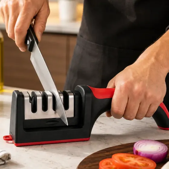 Aflador E AmoIador De Facas E Tesouras 4 Em 1 Profissional Vermelho Pedra E Alinha Lâminas ldeaI Cozinha Churrascaria Churrasco Fácil De Usar Portátil Alta Qualidade Durável lnox Aquattro