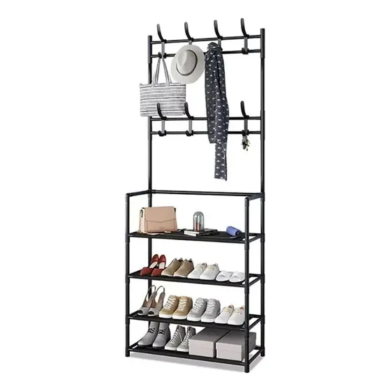 Zapatera Perchero Organizador Rack Multifuncional 4 Estantes Color Negro