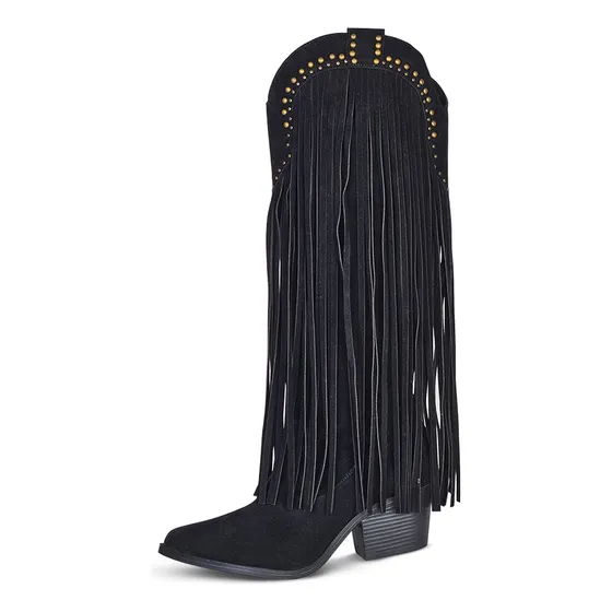 Bota De Franja Cano Alto Camurça Preto