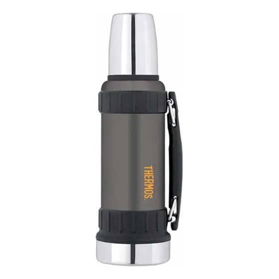 Termo Thermos 1,2 Litros Acero Inoxidable Work Bottle Camping Color Gris oscuro con negro