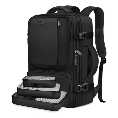 Mochila Viagem Masculina 45l Expansível Impermeável Com 3 Bolsa Organizadores, Mochila Antifurto Unissex Para Viagem, Trabalho E Fim De Semana, Aprovada Para Avião 10kg, Vancropak 1409 Preto Liso