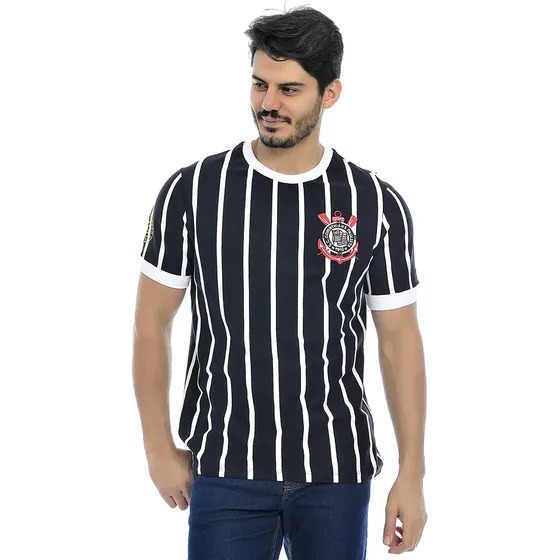 Camiseta Masculina Retrô Corinthians Democracia 1982 Preto