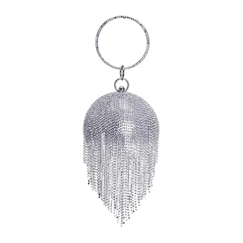 Mujer Bola Redonda Plata Embrague Bolso Deslumbrante 44r8p