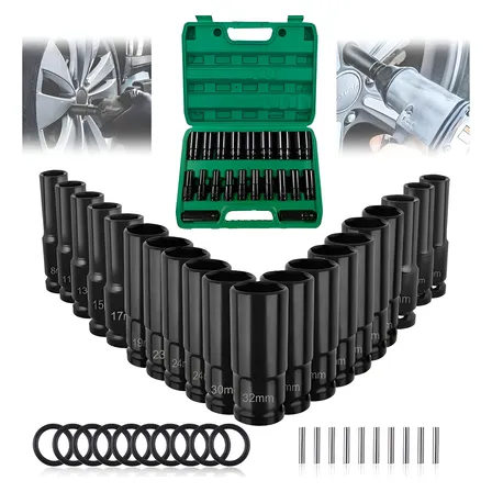 20x Jogo Chave Canhão Soquete Sextavada Longa 1/2  8-32mm Preto