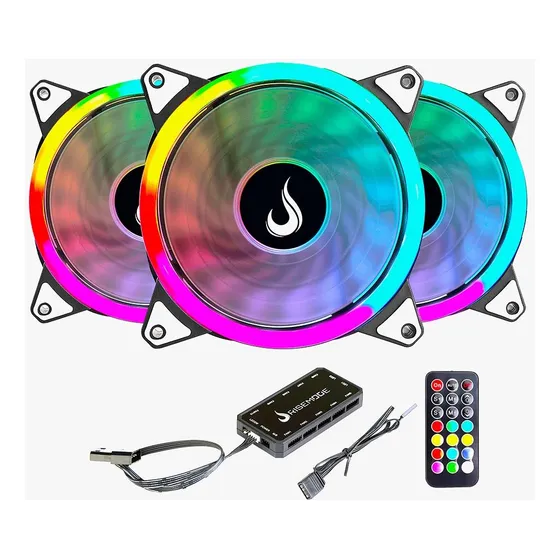 Kit Com 3 Ventoinhas Rise Mode Energy 120mm   Fn 02 Rgb 5v