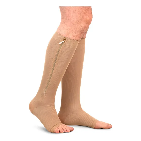 Medias De Compresión Mediana Rodilla Dedos Libres Con Cierre