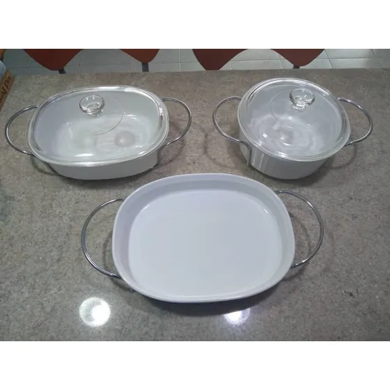 Set De 3 Bandejas Blancas Porcelana
