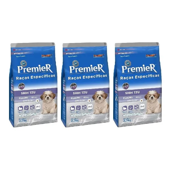 Ração Premier Shih Tzu 2,5kg Cães Filhotes Kit 3 Unidades