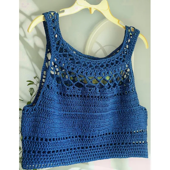 Top Crochet Dama,talle M/l.nuevo,color Azul.exclusivo.