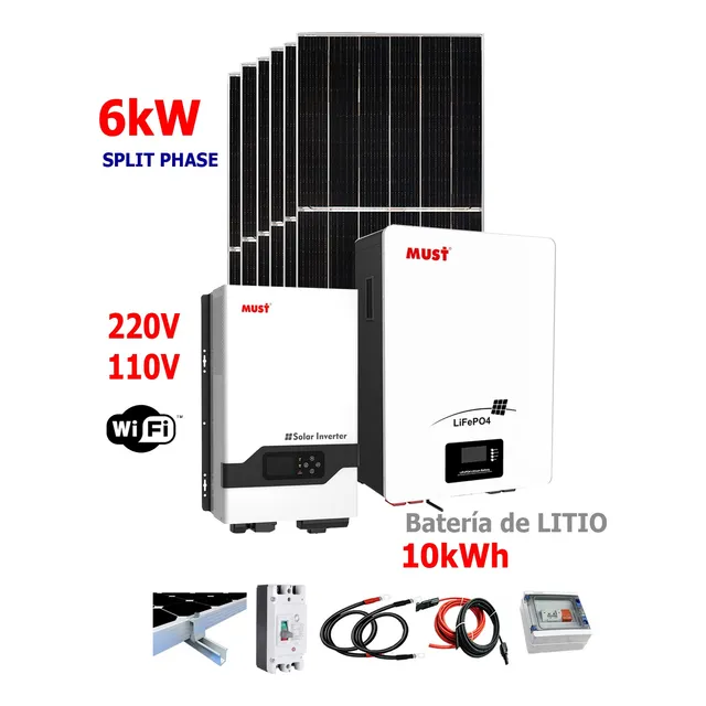 Kit Solar 6kw Batería De Litio 10kwh 6 Paneles Solares Y Más
