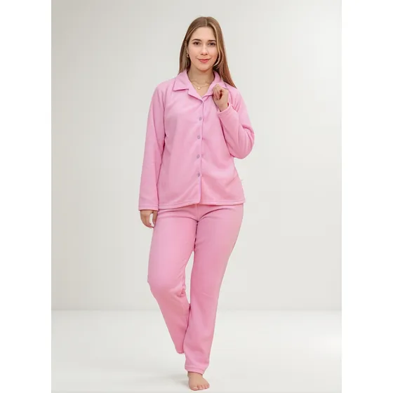 Inga Pijamas Mujer Micropolar Camisero 2 Piezas Rosa