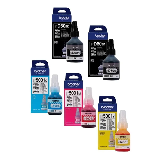 Kit De 5 Tintas Originales Brother - Bt-d60bk Bt5001 (c,m,y)