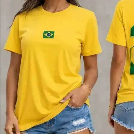 Camiseta Brasil 22 Bandeira Brasileira Feminina Eleições2026 Amarelo Estampa Localizada P