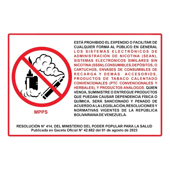 Cartel Aviso Se Prohíbe El Uso De Vaper _vinil