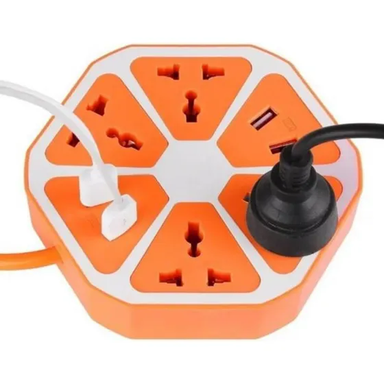 Extensión De Corriente Hexagonal 4 Puertos 110v Y 4 Usb 5v
